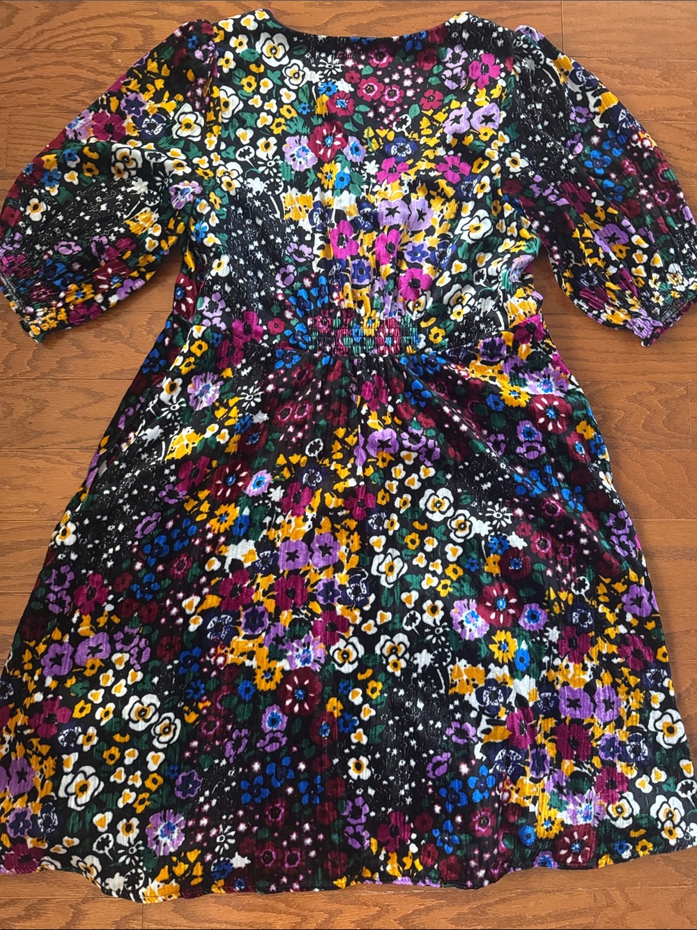 Anthropologie Francis floral velvet puff sleeve a-line dress - Picture 8 of 13